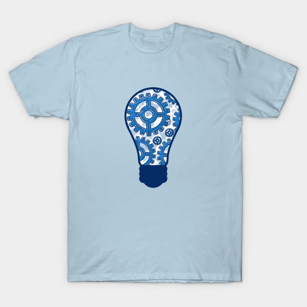 Blue gears light bulb T-Shirt by Gaspar Avila